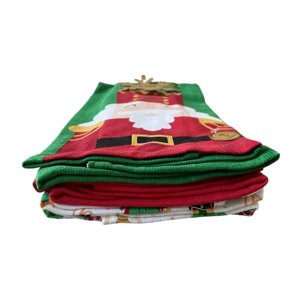 Set of 3 Christmas Holiday Nutcracker Kitchen Towels Pop of Color NWT